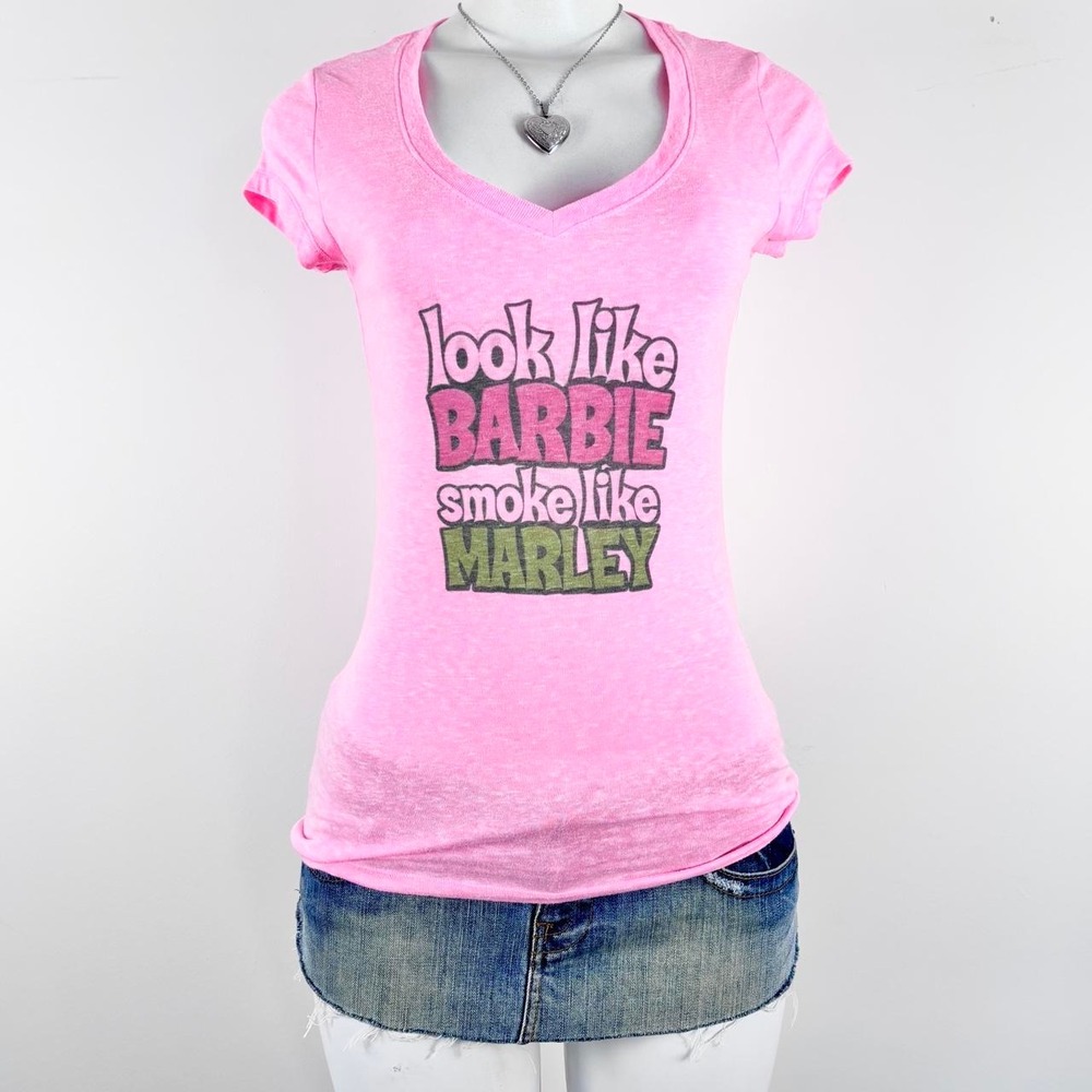y2k pink barbie graphic baby tee saint pink by charlotte